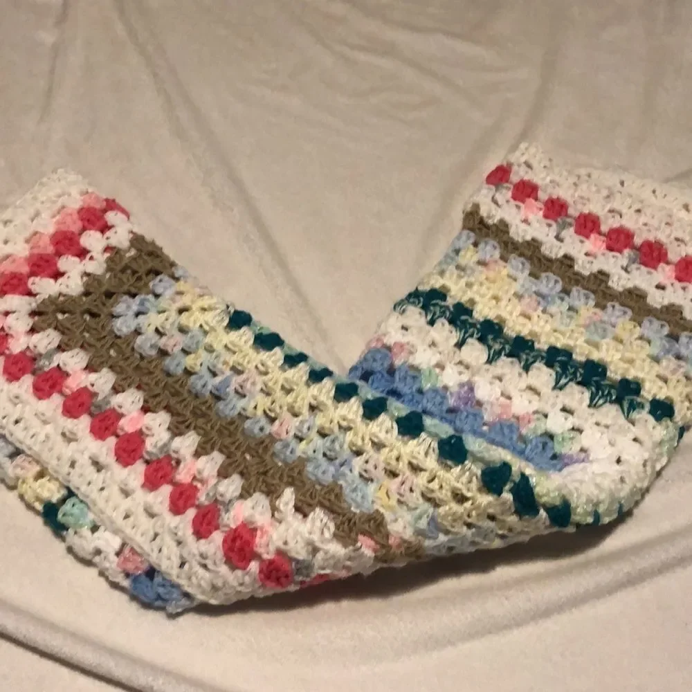 33x33 homemade crocheted baby blanket. Excellent and soft.